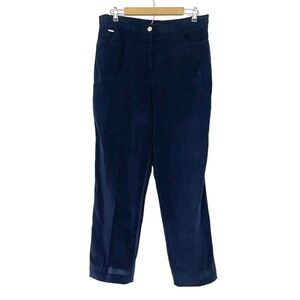 St. John Vintage Navy Blue Velvet Straight Leg Trouser Pants Size 12